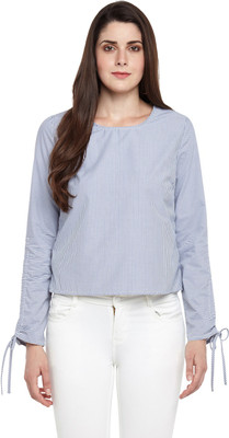 Annabelle by Pantaloons Formal Full Sleeve Solid Women Light Blue Top