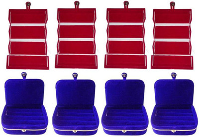 

shivanshshine 8 Pieces Velvet Case Women /Men Ring Box And Earring Storage Travelling Folder Jewellery Vanity Box Jewellery Storage Jewellery Storage Vanity Box(Maroon, Blue)