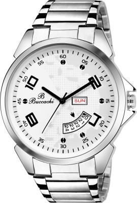 Buccachi Wrist Watches With White Dial Date | Water resistent watches | Boys Stainless Steel Analog Watch  - For Men