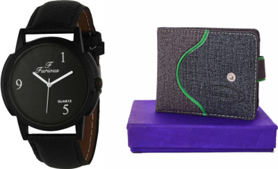 Furious Wallet, Analog Watch Combo(Black)