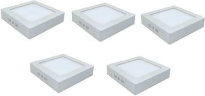 D'Mak 12 Watt LED Square Surface Mounted Panel Light,, Cool White Pack Of 05 Recessed Ceiling Lamp(White)