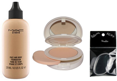 

Studio Silicon Puff With Mac face and body Foundation With lightful compact(Set of 3)