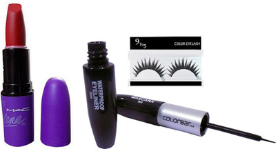 

9 to 5 Eyelashes & Mac Selena Matte Red Beauty Lipstick With Colorbar 2 in 1 Liquid Eyeliner & Mascara(Set of 3)