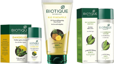 

BIOTIQUE BIO Ageless Lightening Serum, Pineapple Oil Control Foaming Face Wash, Morning Nectar Flawless Skin Moisturizer(Set of 3)