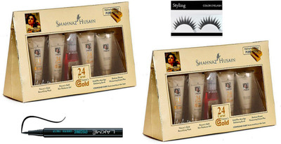 

styling Eyelashes, Shahnaz Gold Facial Kit Set Of 2, Lakme Pen Eyeliner(Set of 4)