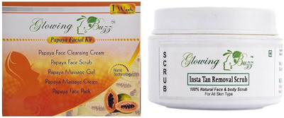 

Glowing Buzz Combo of Papaya Facial Kit (100 grams) And Insta Tan Removal Scrub (40 grams)(Set of 2)