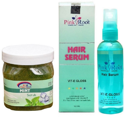 

Pink Root Mint Scrub 500ml and Hair Serum 100ml(Set of 2)