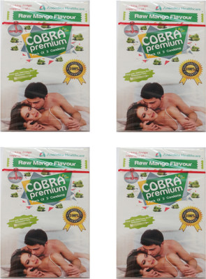 Cobra Premium Condom Mango Flavour Pack of 4( 1 pack of 3 condoms ) Inside Deposable Bags Condom(Set of 4, 12S)