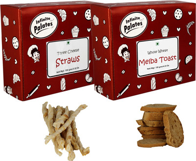 

Infinite Palates Melba Whole - Wheat Toast with Three Cheese Straws(200 g, Pack of 2)