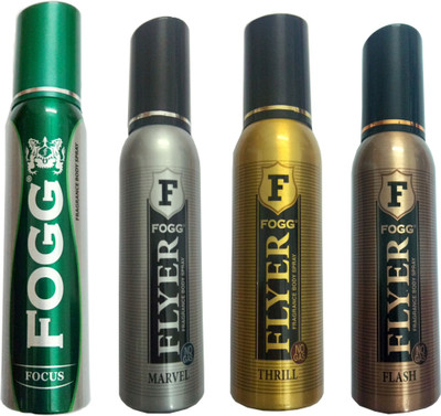 

Fogg FLYER FLASH DEODORANT 120 ML+ FLYER MARVEL DEODORANT 120+FLYER THRILL DEODORANT 120 ML+FOCUS DEODORANT 120 ML Deodorant Spray - For Men & Women(120 ml, Pack of 4)