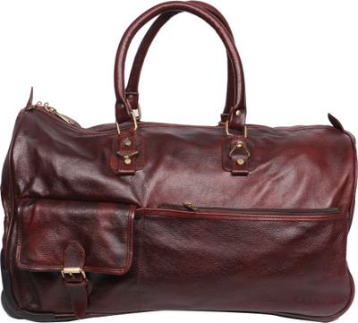 

OBANI (Expandable) Genuine Leather Duffel Trolley Bag Duffel Strolley Bag(Brown)