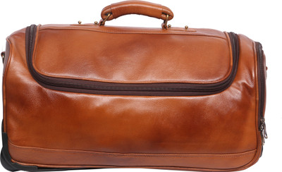 

OBANI (Expandable) Genuine Leather Duffel Trolley Bag Duffel Strolley Bag(Gold)