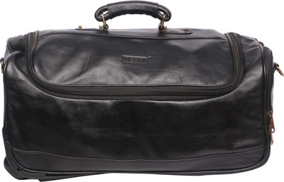 

OBANI (Expandable) Genuine Leather Duffel Trolley Bag Duffel Strolley Bag(Black)