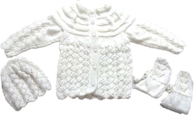 NewJainTraders Baby Boys & Baby Girls Party(Festive) Sweater Bootie, Cap(White)