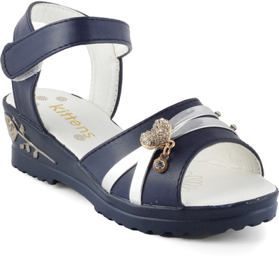 

KITTENS Girls Velcro Wedges(Blue, Navy
