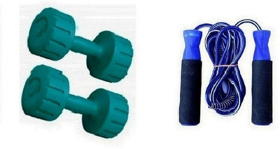 

FACTO POWER GREEN COLOR 3KG VINYL PLASTIC DUMBELL AND BLUE COLOR BEARING SKIPPING ROPE Gym & Fitness Kit