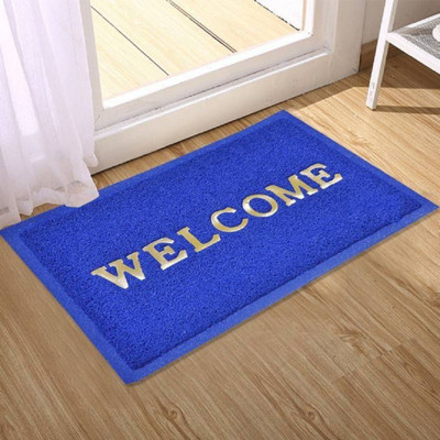 Satguru Rubber Door Mat(Blue, Medium)