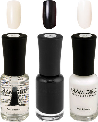 

Glam Girlz Nail Polish-Combo(25-26-27) transparent, black, white(Pack of 3)