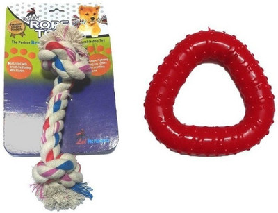 

Goofy Tails Combo Cotton Bone & Trio Rubber Chew Toy For Dog