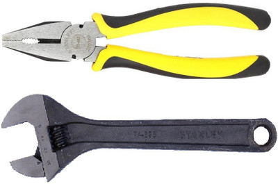 

Stanley COMBO OF COMBINATION CUTTING PLIER (200 MM)& ADJUSTABLE WRENCH (250 MM) Hand Tool Kit(2 Tools), Black;yellow