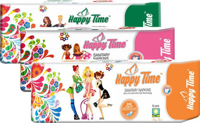 

Happy Time Combo 240 Regular (8 pcs) + 320 Ultra (6 pcs) + 320 Maxi (7 pcs) Sanitary Pads Sanitary Pad(Pack of 21)