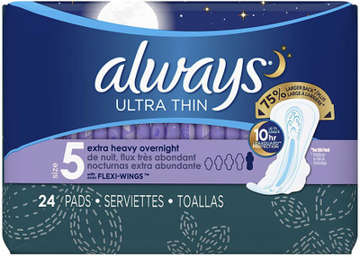 

Always Ultra Thin Extra Heavy Overnight Pads, 24 Count Sanitary Pad(Pack of 24)