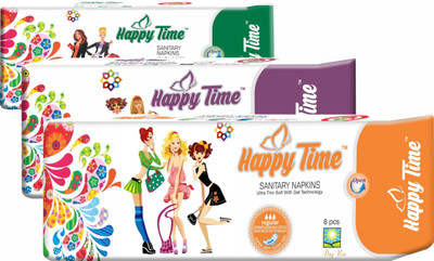 

Happy Time Combo 240 Regular (8 pcs) + 280 Ultra (6 pcs) + 320 Maxi (7 pcs) Sanitary Pads Sanitary Pad(Pack of 21)