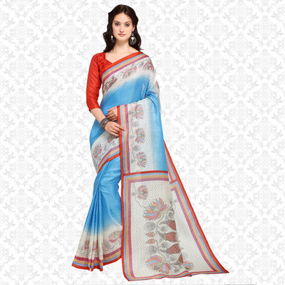 Divastri Printed Madhubani Art Silk Saree(Light Blue)