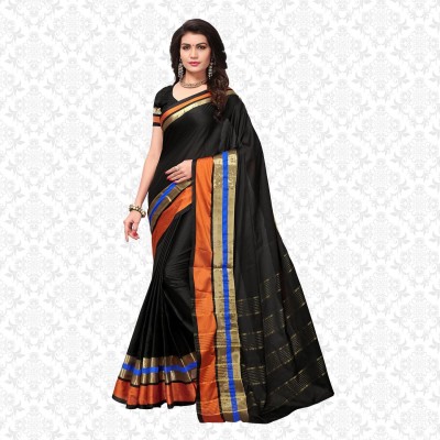 Divastri Printed Handloom Silk Blend, Cotton Blend Saree(Black)