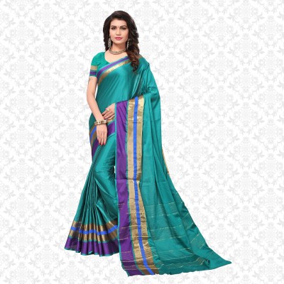 Divastri Geometric Print, Solid/Plain Handloom Silk Blend, Cotton Blend Saree(Light Green)