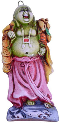 

Indigo Creativs Handcrafted Beautiful Terracotta Prosperity bringing Laughing Buddha Door / Wall Hanging Diwali Puja Feng Shui Decoration Decorative Showpiece - 15 cm(Earthenware, Multicolor)