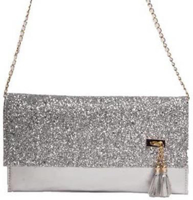 

Aliado Women Evening/Party Silver Leatherette Sling Bag