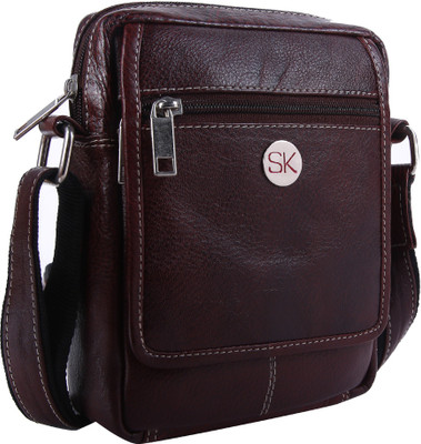 

SK TRADER Men Casual Brown Genuine Leather Sling Bag