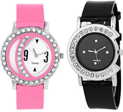 

Rage Enterprise New Stylish Black & Pink Diamond Watch Watch - For Girls