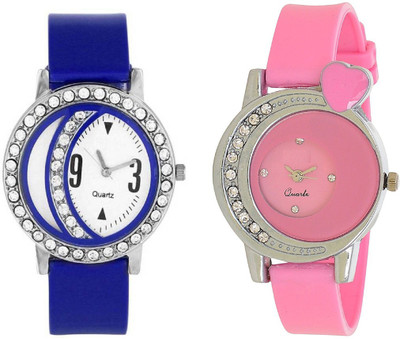 

Rage Enterprise Stylish Blue & Pink heart Diamond Men & Women Watch - For Girls