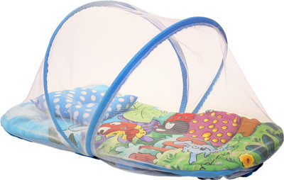 

Playhood Blue Jungle Theme Mat Baby Bed with Mosquito Net and Rattles Mattress(Fabric, Blue)