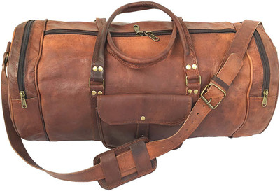 

STYLOLEATHERBAGS Leather Duffle Bag Leather Travel Luggage Bag V50 Trolley(Brown, 20 inch)