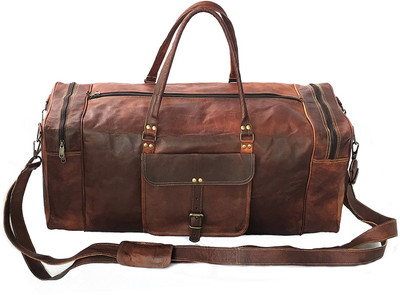

STYLOLEATHERBAGS Leather Duffle Bag Leather Travel Luggage Bag V42 Trolley(Brown, 26 inch)