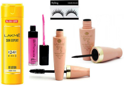 

Styling Of Eyelashes With Eyeliner With Mascara & sun expert SPF 24, pink lip gloss(Set of 5)