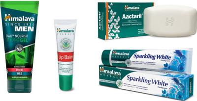 

Himalaya Men Daily Nourish Styling Gel, Aactaril Soap, Toothpaste, Lip Balm(Set of 4)