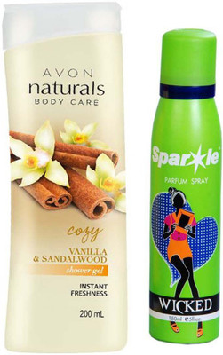 

Avon Anew vanilla and sandalwood shower gel 200 ml With one sparkle perfume spray 150 ml(Set of 2)