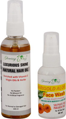 

Glowing Buzz Combo of Marigold Aloe Face Wash and Luxurious Shine Natural hair Oil(Set of 1)