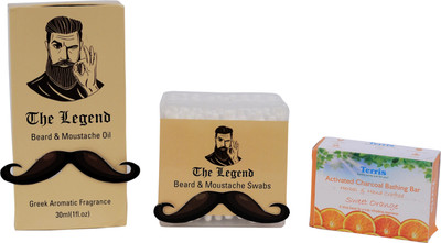 

The Legend The Legend Grooming kit for Men- Beard oil, Beard swabs, Activated Charcoal Soap Orange Flavor(Set of 3)