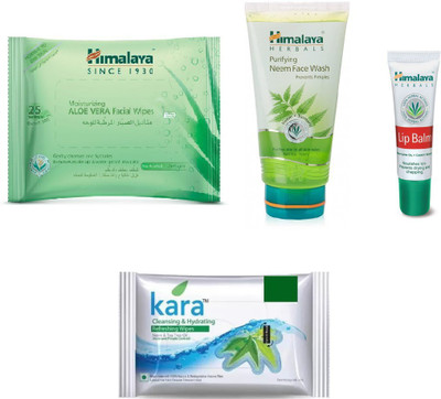 

Himalaya Aloe Vera Facial Wipes, Purifying Neem Face Wash, Lip Balm, Kara Skin Care Wipes(Set of 4)