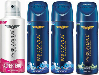 

Park Avenue 1 Alter Ego & 2 Cool Blue & 1 Hero Body Spray - For Men(520 ml, Pack of 4)