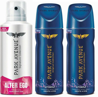 

Park Avenue 1 Alter Ego & 2 Storm Body Spray - For Men(390 ml, Pack of 3)