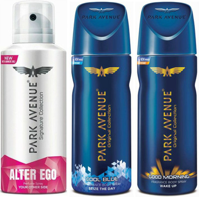 

Park Avenue 1 Alter Ego & 1 Cool Blue & 1 Good Morning Body Spray - For Men(390 ml, Pack of 3)