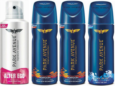 

Park Avenue 1 Alter Ego & 2 Horizon & 1 Cool Blue Body Spray - For Men(520 ml, Pack of 4)