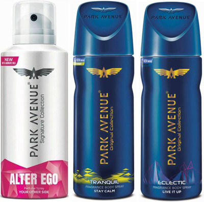 

Park Avenue 1 Alter Ego & 1 Tranquil & 1 Eclectic Body Spray - For Men(390 ml, Pack of 3)
