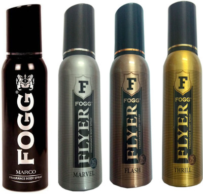 

Fogg FLYER FLASH DEODORANT 120 ML+FLYER MARVEL DEODORANT 120+FLYER THRILL DEODORANT 120 ML+MARCO DEODORANT 120 ML Deodorant Spray - For Men & Women(120 ml, Pack of 4)